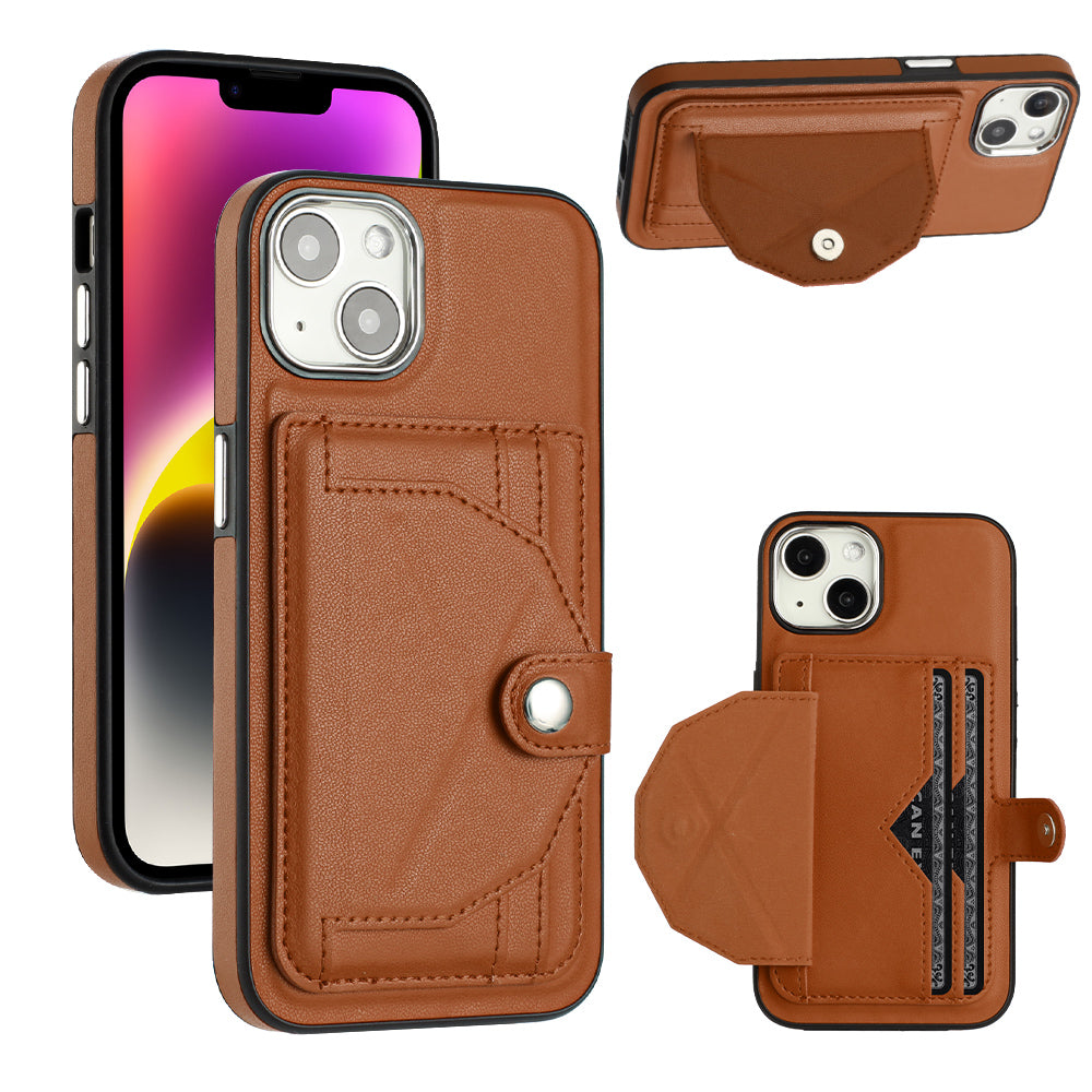 YB Leather Coating Series-4 for iPhone 14 Card Slots Phone Cover Kickstand PU Leather Coated TPU Case YB Leather Coating Series-4 for iPhone 14 Card Slots Phone Cover Kickstand PU Leather Coated TPU Case